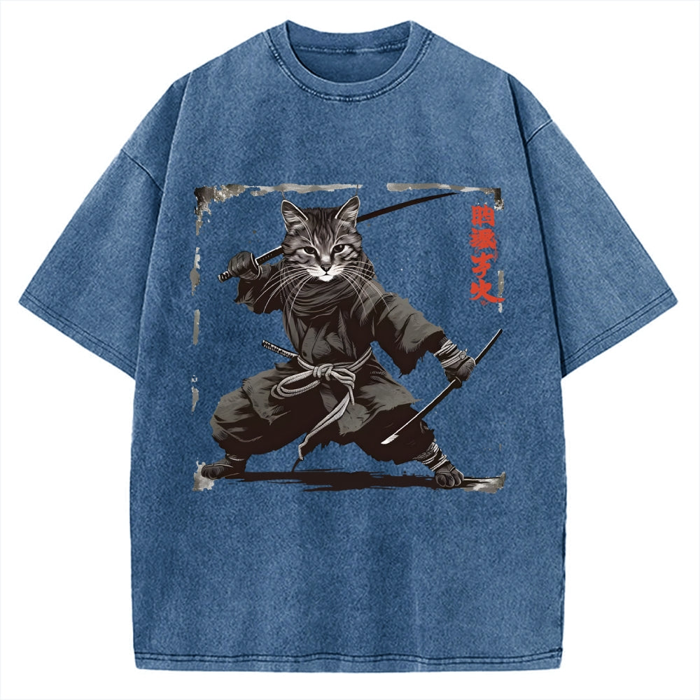 Samurai Cat  Vintage Washed T-shirt