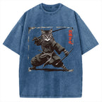 Samurai Cat  Vintage Washed T-shirt