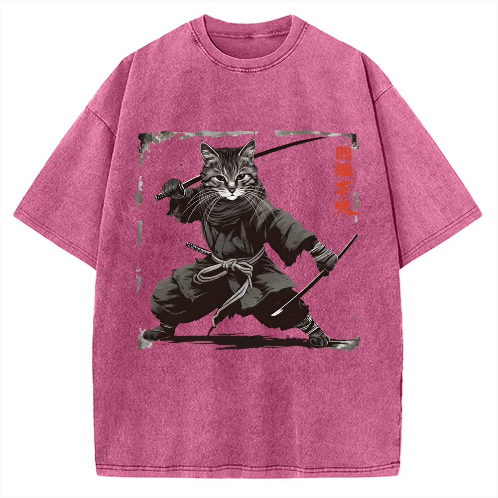 Samurai Cat  Vintage Washed T-shirt
