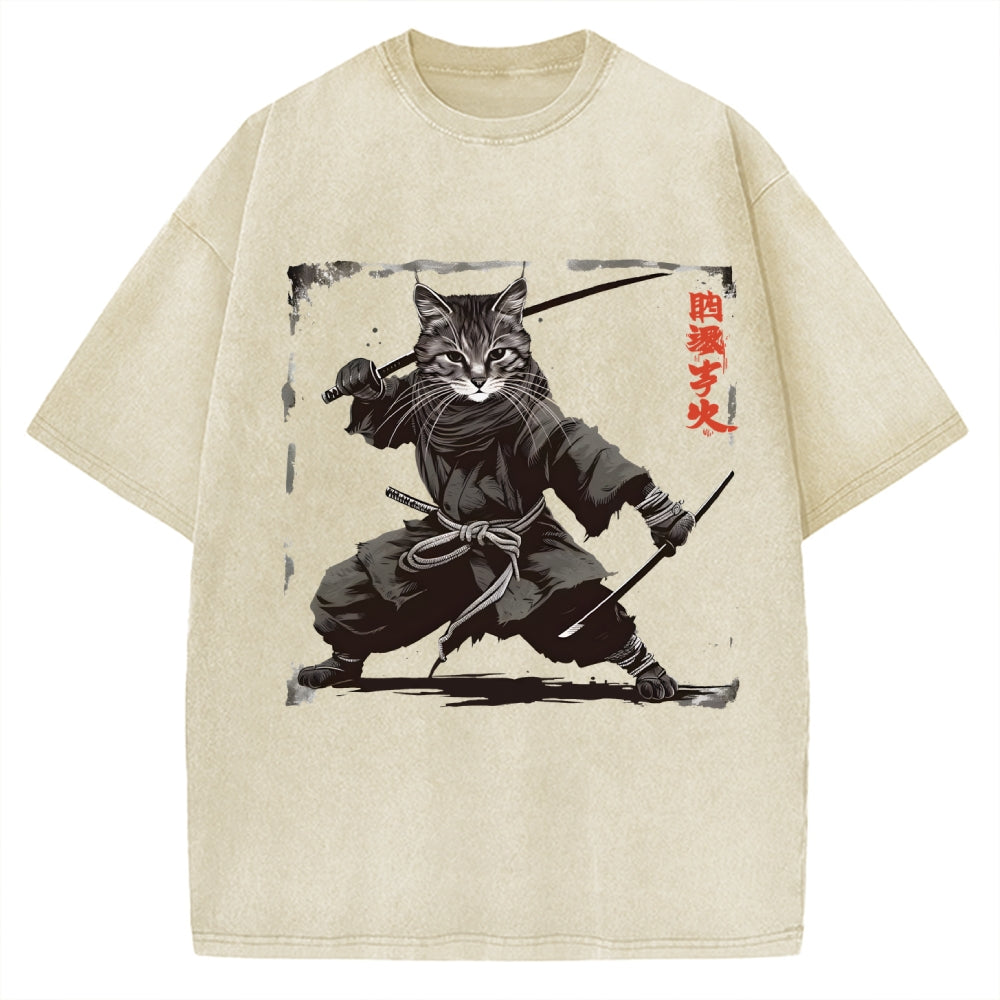Samurai Cat  Vintage Washed T-shirt