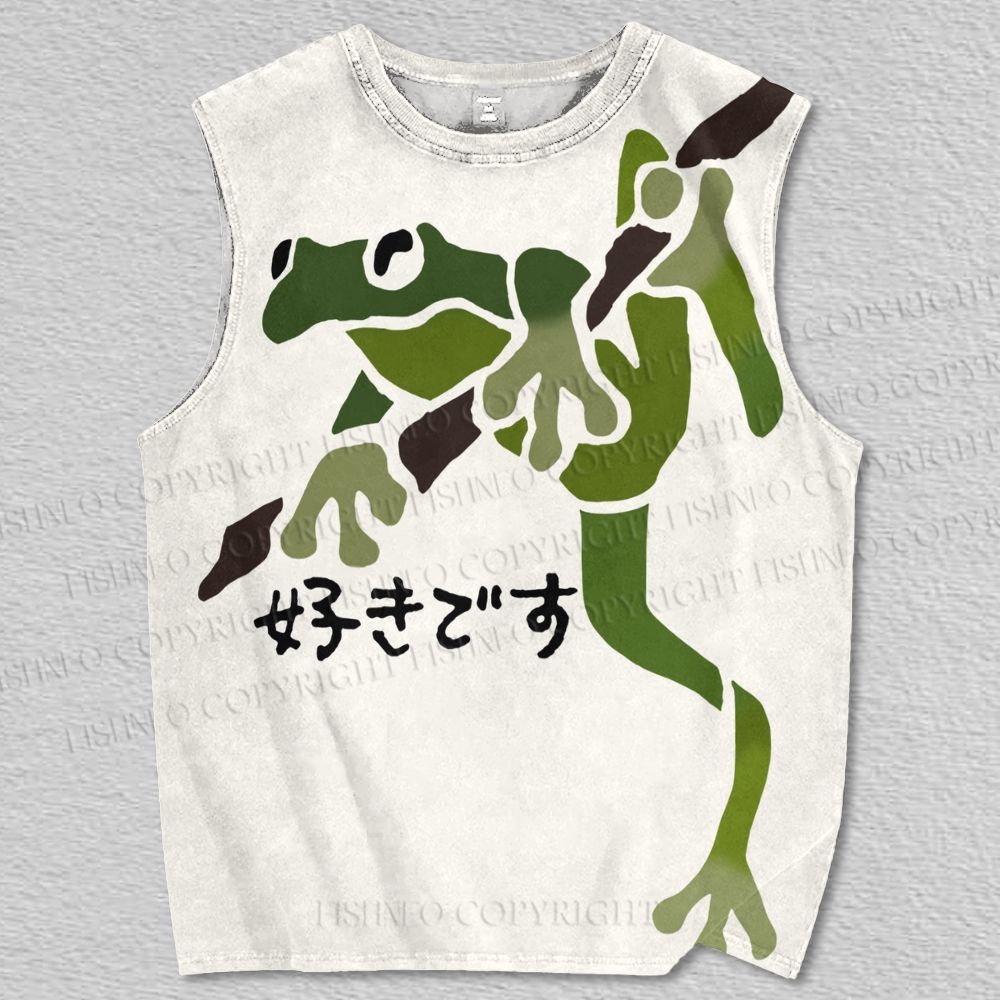 Unisex Vintage Japanese Frog  Printed Tank Top