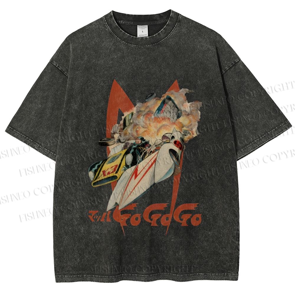 Unisex Vintage Japanese Racing Car Printed Washed Tee