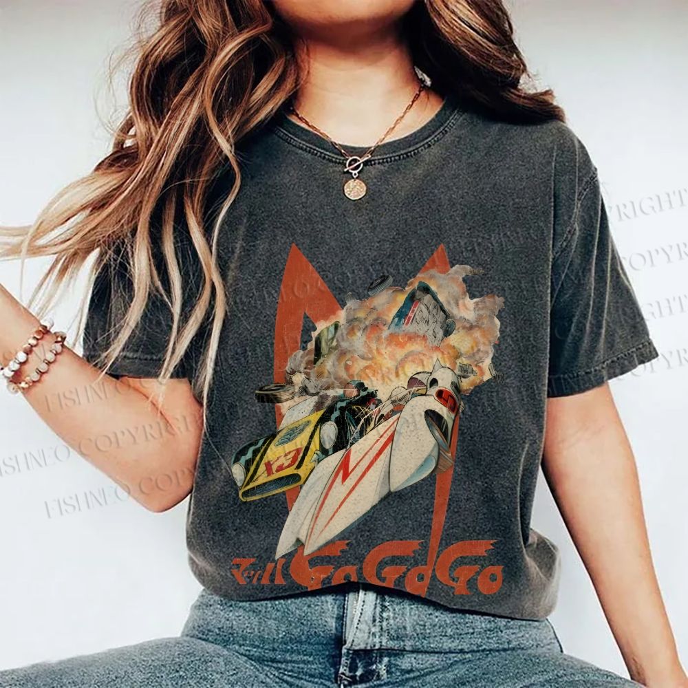 Unisex Vintage Japanese Racing Car Printed Washed Tee
