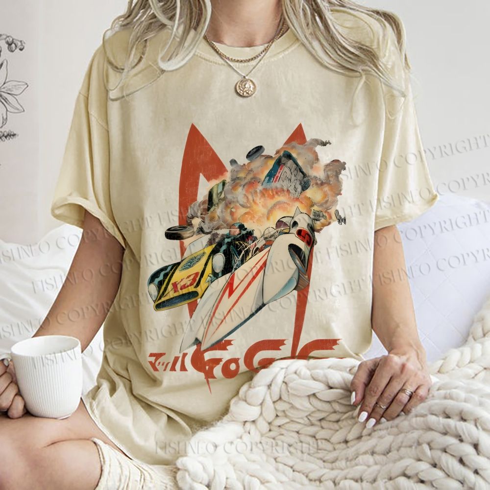 Unisex Vintage Japanese Racing Car Printed Washed Tee