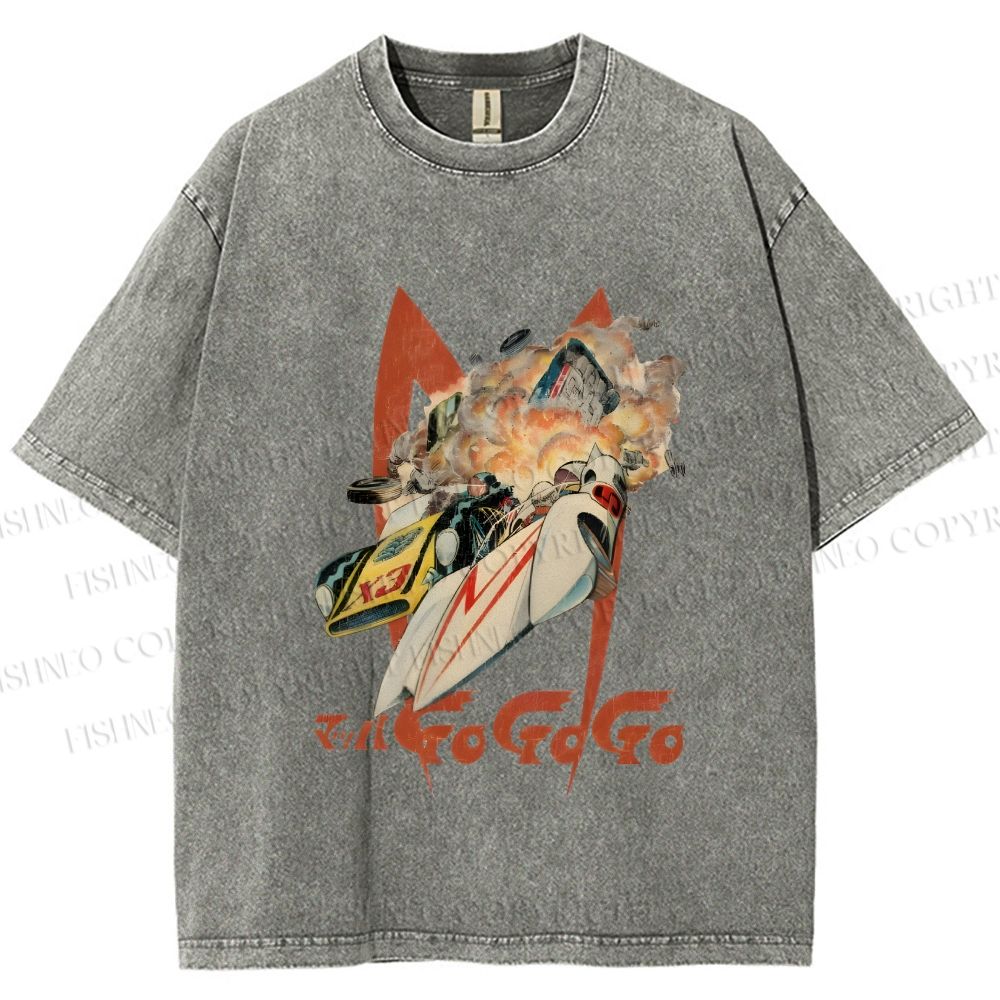 Unisex Vintage Japanese Racing Car Printed Washed Tee