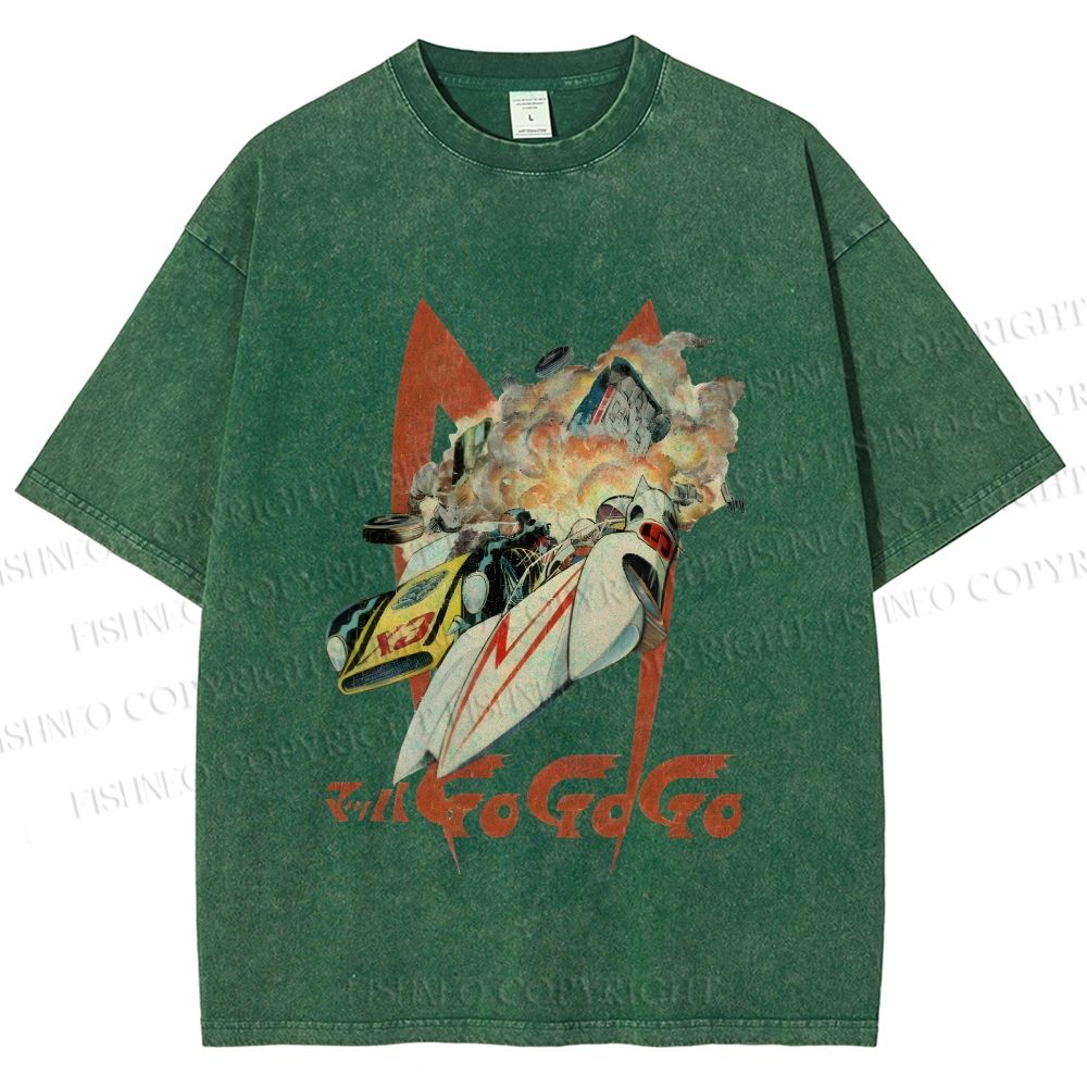 Unisex Vintage Japanese Racing Car Printed Washed Tee