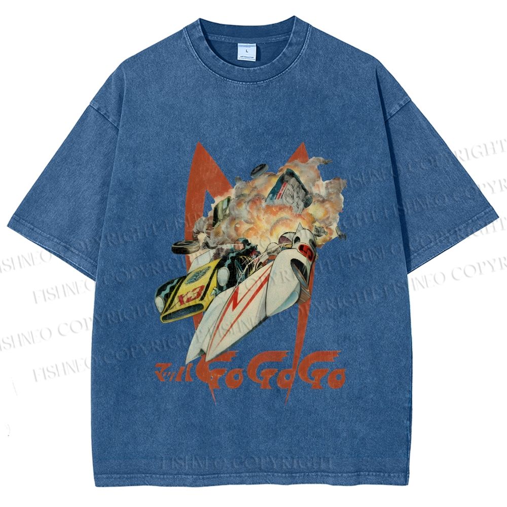 Unisex Vintage Japanese Racing Car Printed Washed Tee