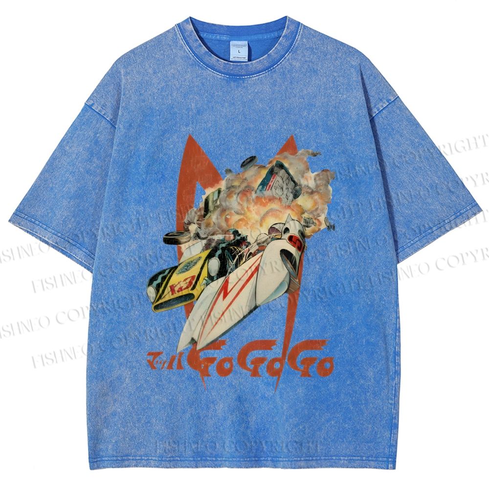 Unisex Vintage Japanese Racing Car Printed Washed Tee