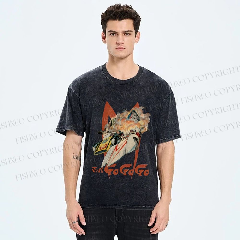 Unisex Vintage Japanese Racing Car Printed Washed Tee