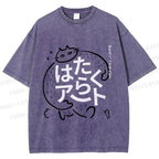 Unisex Vintage Japanese Funny Cat Printed Washed Tee