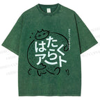 Unisex Vintage Japanese Funny Cat Printed Washed Tee