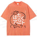 Unisex Vintage Japanese Funny Cat Printed Washed Tee