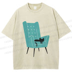Unisex Cat Sofa Printed Washed Tee