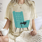 Unisex Cat Sofa Printed Washed Tee