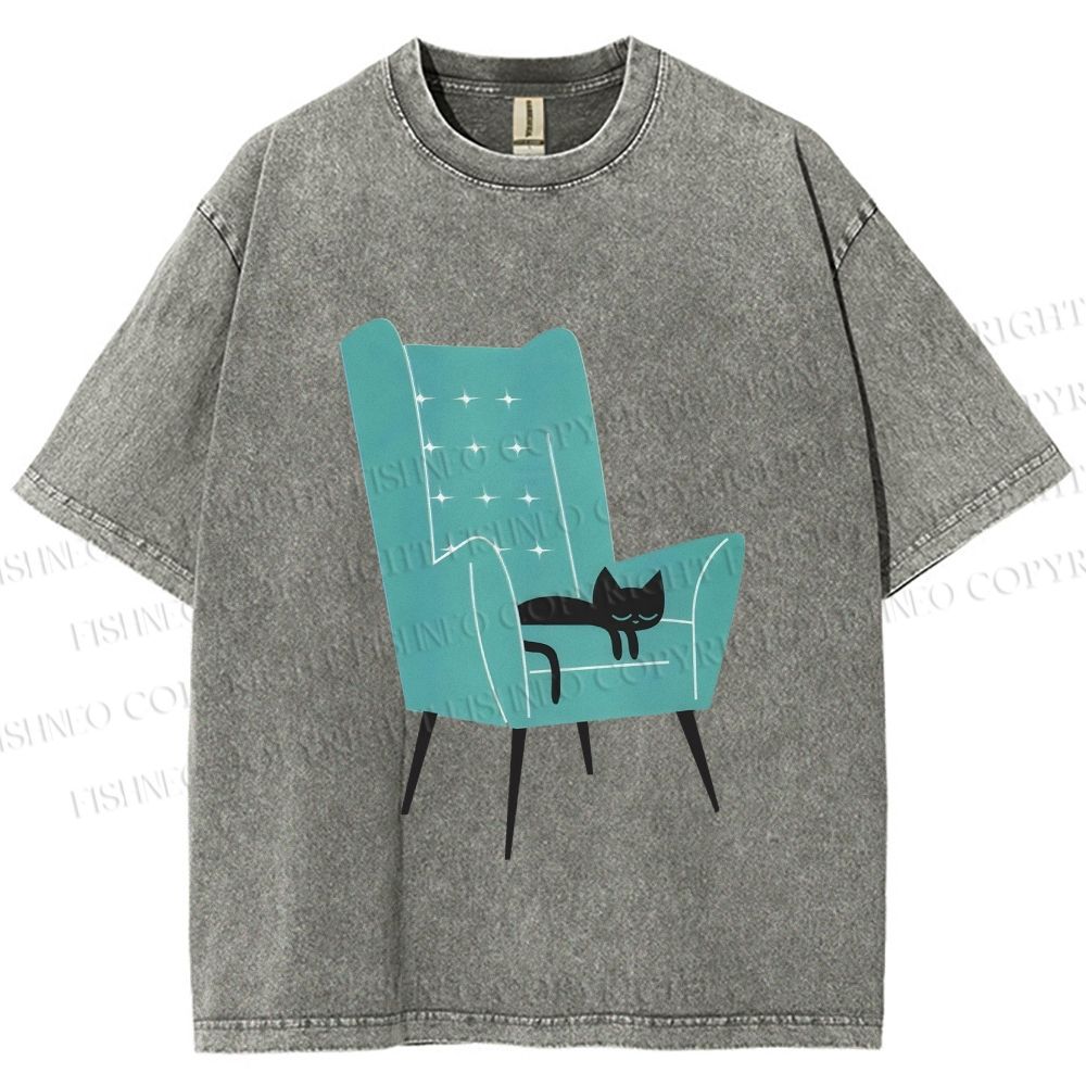 Unisex Cat Sofa Printed Washed Tee