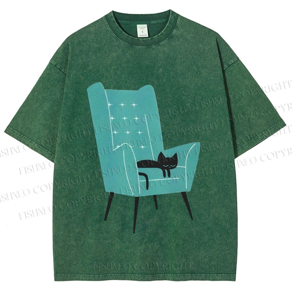 Unisex Cat Sofa Printed Washed Tee