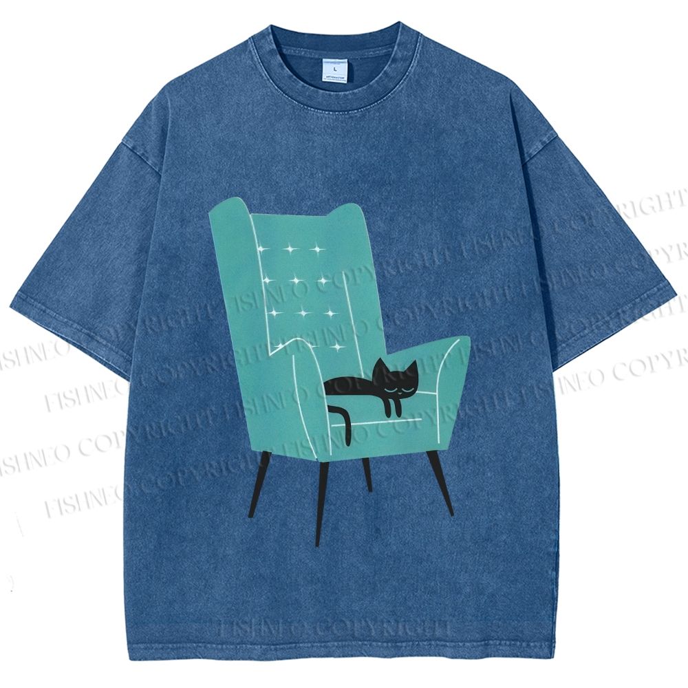 Unisex Cat Sofa Printed Washed Tee