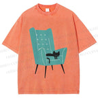 Unisex Cat Sofa Printed Washed Tee