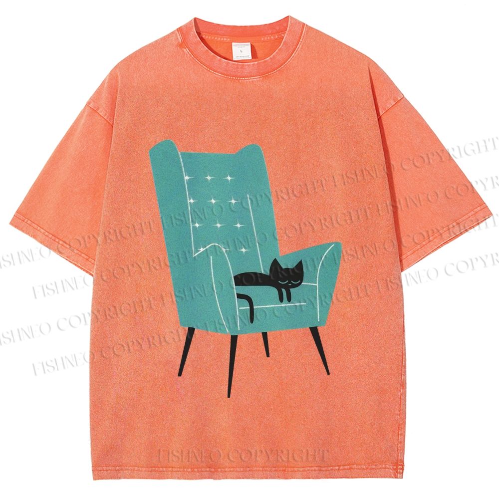 Unisex Cat Sofa Printed Washed Tee