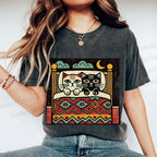 Unisex Vintage Cat Printed Washed Tee
