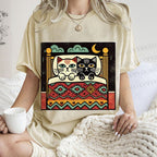 Unisex Vintage Cat Printed Washed Tee