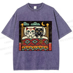 Unisex Vintage Cat Printed Washed Tee