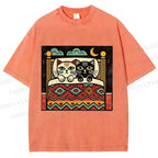 Unisex Vintage Cat Printed Washed Tee