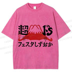 Unisex Vintage Japanese Mount Fuji Printed Washed Tee