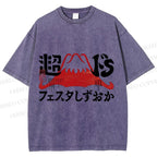 Unisex Vintage Japanese Mount Fuji Printed Washed Tee