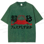 Unisex Vintage Japanese Mount Fuji Printed Washed Tee