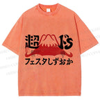 Unisex Vintage Japanese Mount Fuji Printed Washed Tee