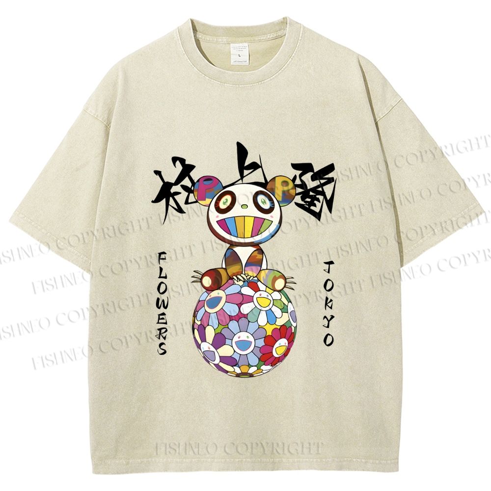 Unisex Japanese Takashi MURAKAMI Flowers Printed Washed Tee