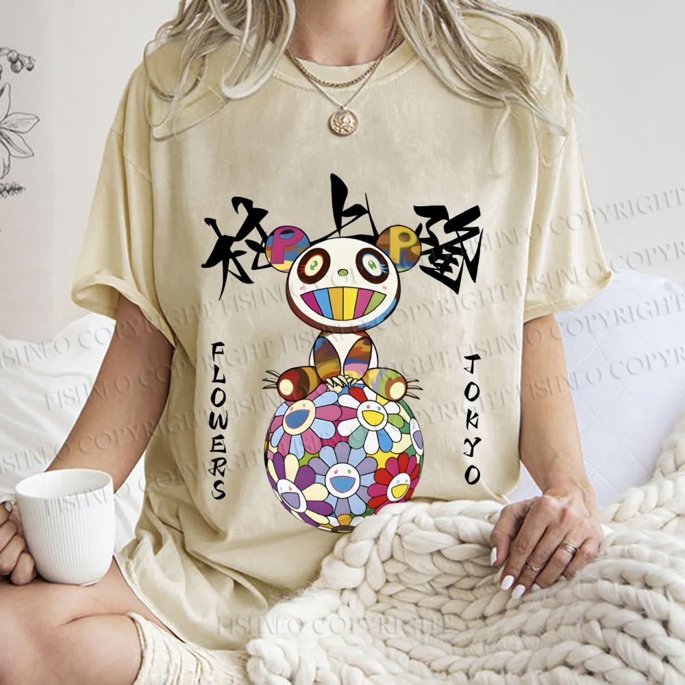 Unisex Japanese Takashi MURAKAMI Flowers Printed Washed Tee