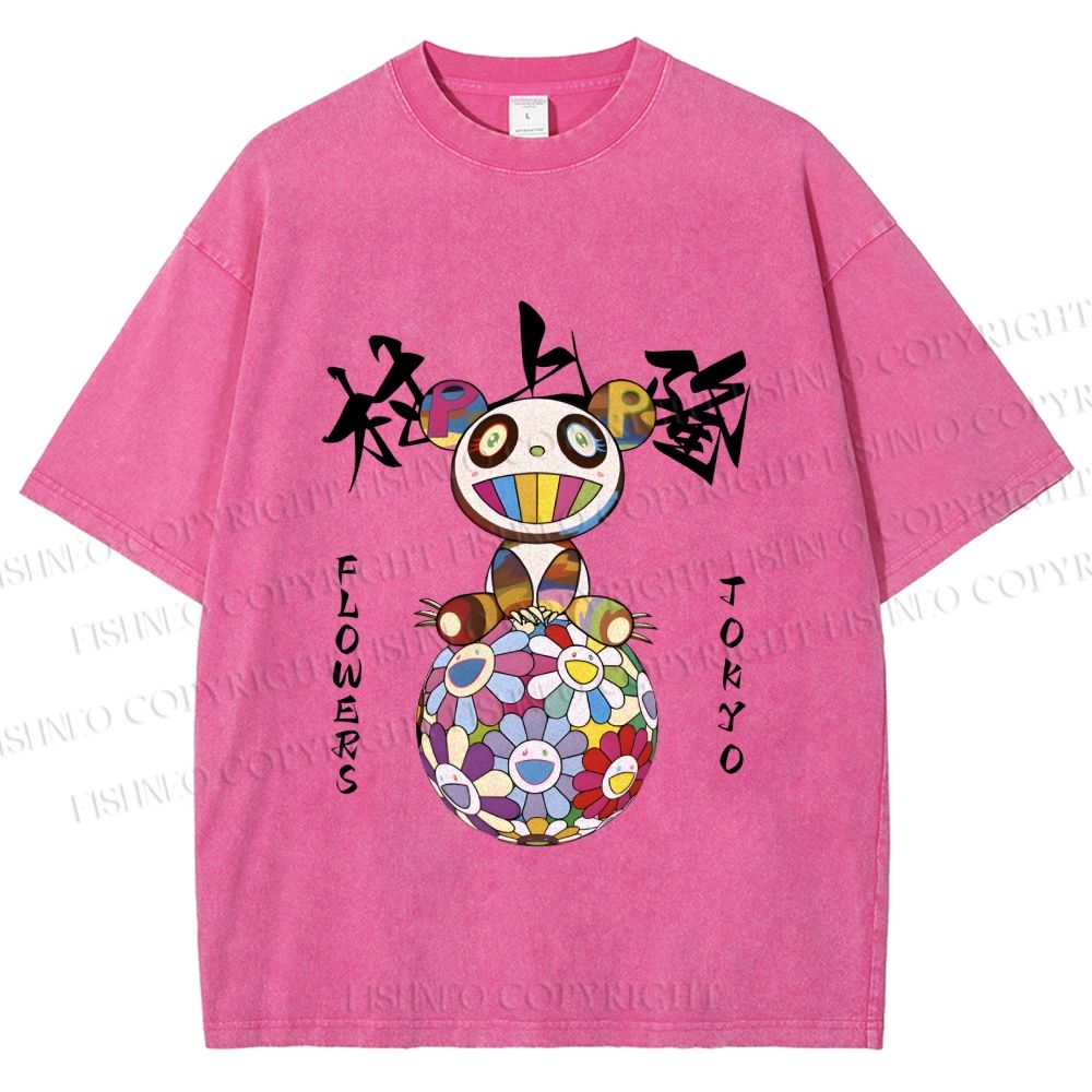 Unisex Japanese Takashi MURAKAMI Flowers Printed Washed Tee