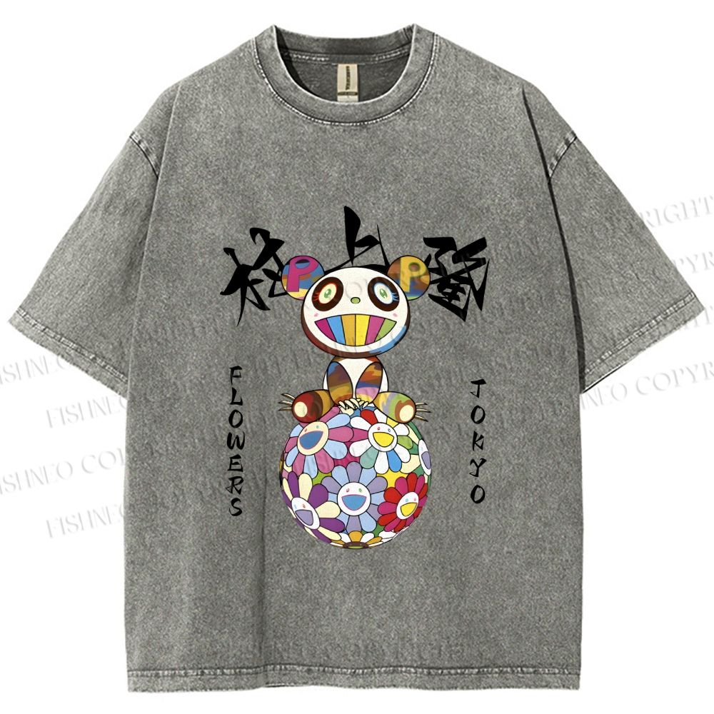 Unisex Japanese Takashi MURAKAMI Flowers Printed Washed Tee