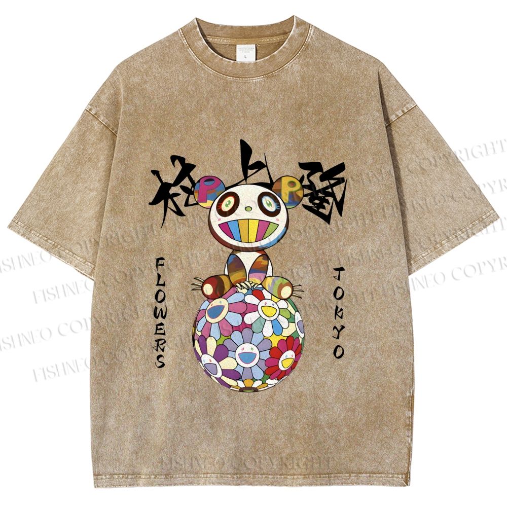 Unisex Japanese Takashi MURAKAMI Flowers Printed Washed Tee