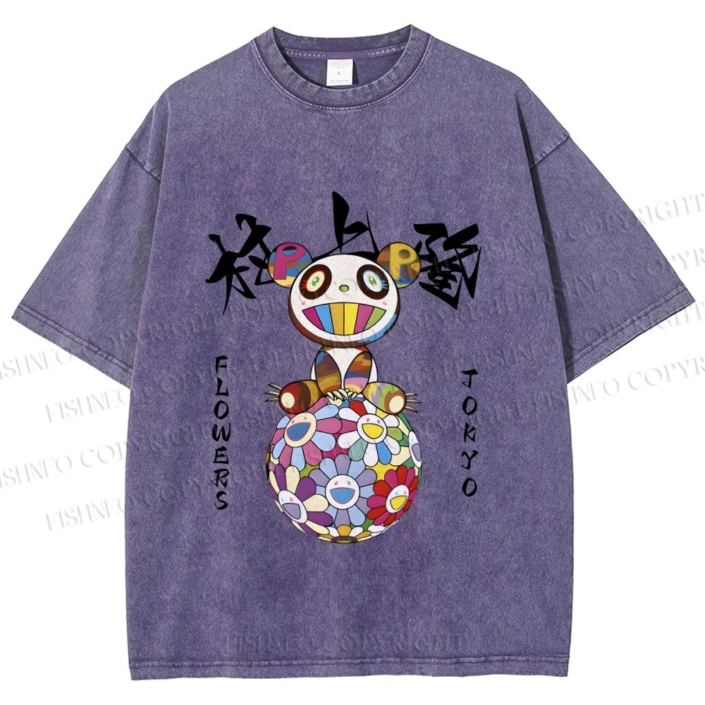 Unisex Japanese Takashi MURAKAMI Flowers Printed Washed Tee