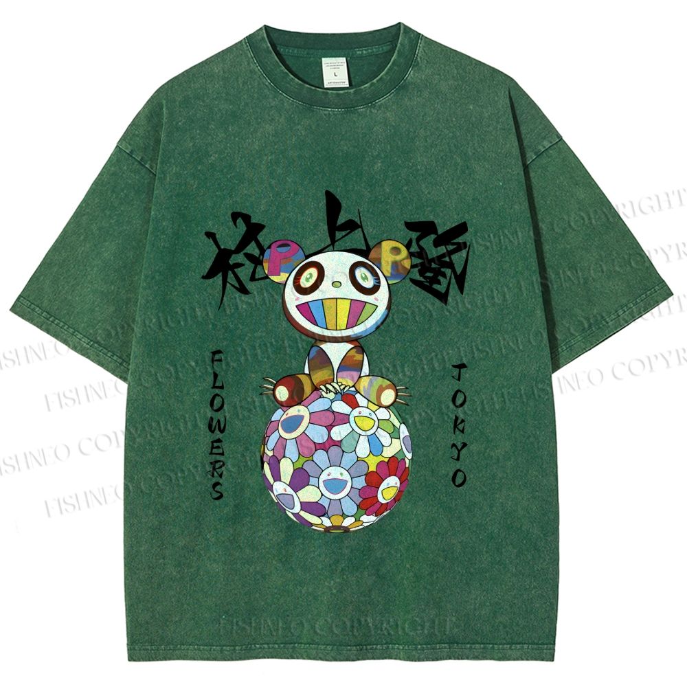 Unisex Japanese Takashi MURAKAMI Flowers Printed Washed Tee