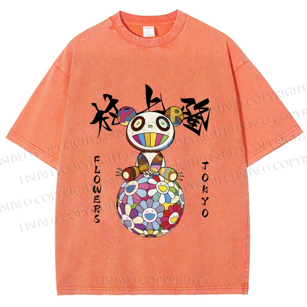 Unisex Japanese Takashi MURAKAMI Flowers Printed Washed Tee