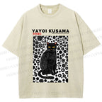 Unisex Japanese Yayoi Kusama Cat Printed Washed Tee