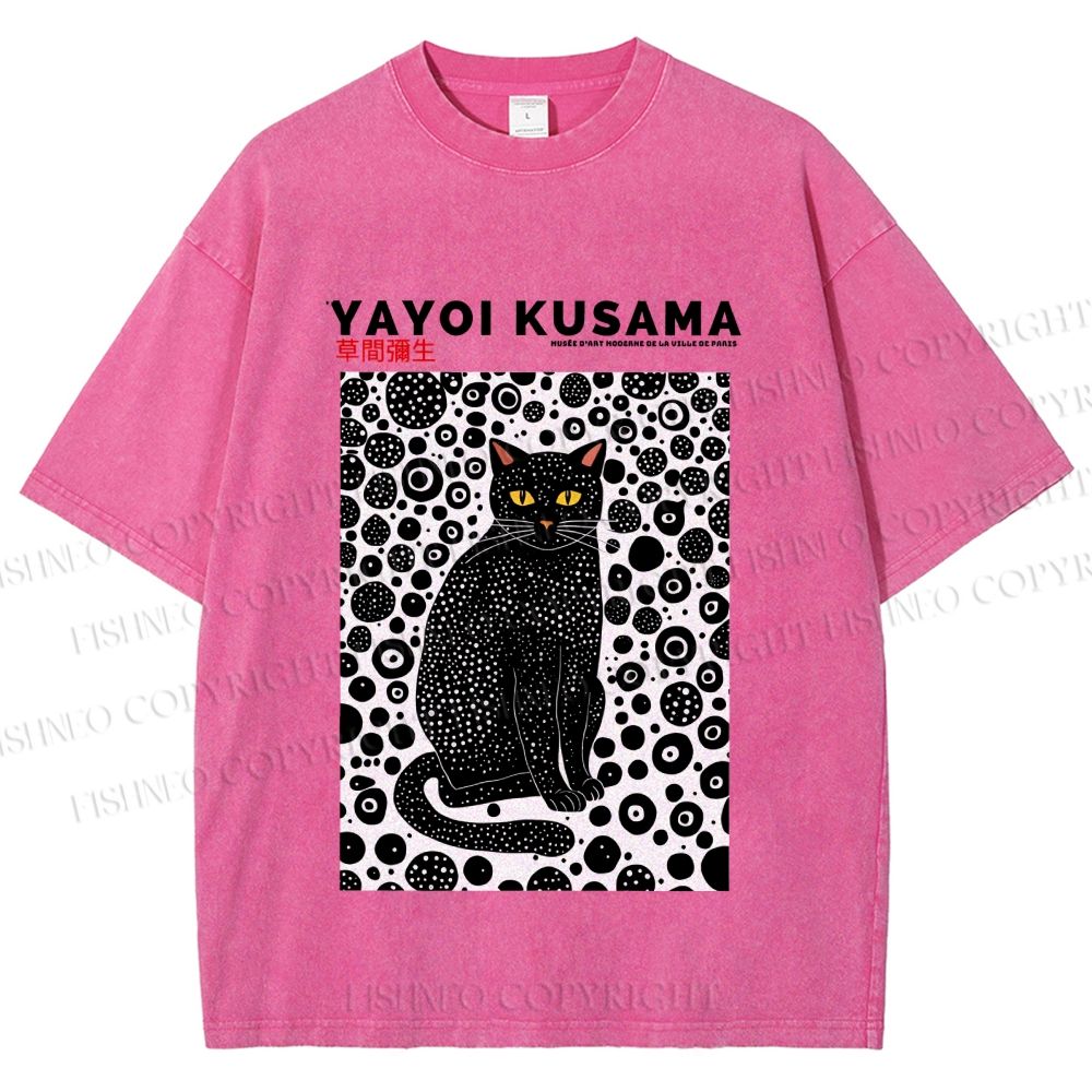 Unisex Japanese Yayoi Kusama Cat Printed Washed Tee