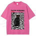 Unisex Japanese Yayoi Kusama Cat Printed Washed Tee