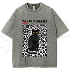 Unisex Japanese Yayoi Kusama Cat Printed Washed Tee