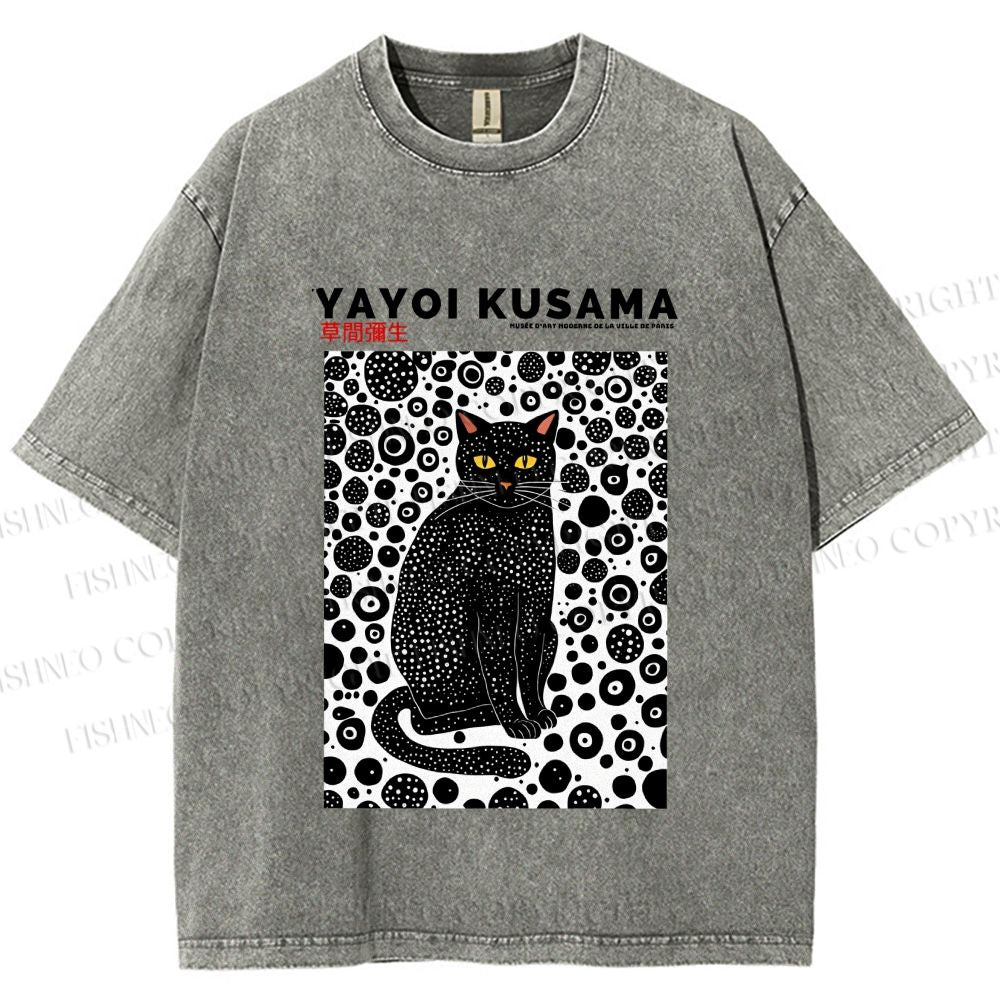 Unisex Japanese Yayoi Kusama Cat Printed Washed Tee