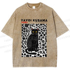 Unisex Japanese Yayoi Kusama Cat Printed Washed Tee