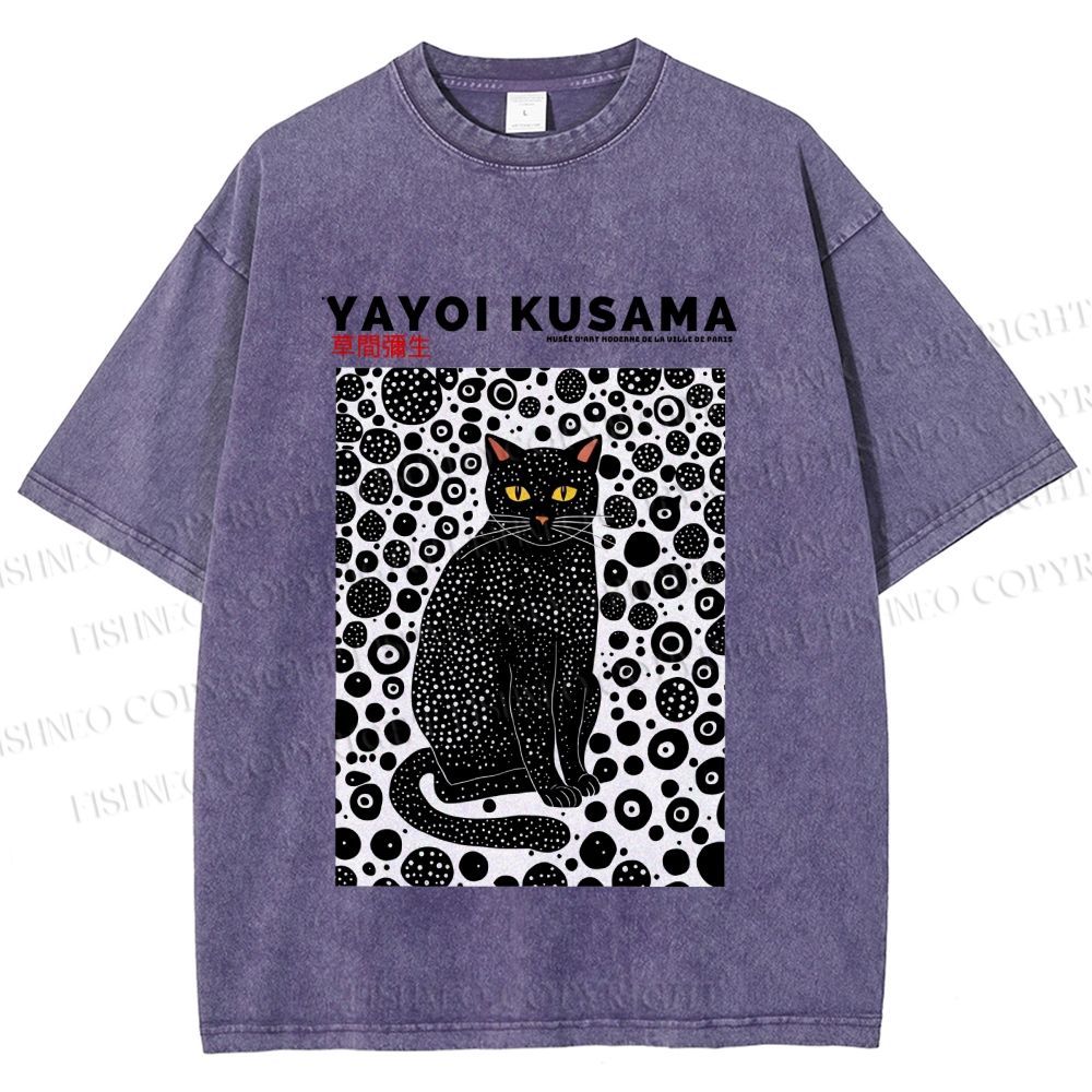 Unisex Japanese Yayoi Kusama Cat Printed Washed Tee