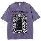 Unisex Japanese Yayoi Kusama Cat Printed Washed Tee