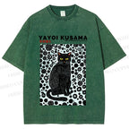 Unisex Japanese Yayoi Kusama Cat Printed Washed Tee