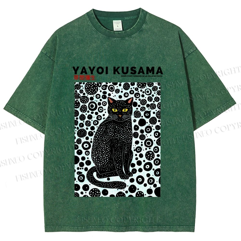 Unisex Japanese Yayoi Kusama Cat Printed Washed Tee