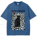 Unisex Japanese Yayoi Kusama Cat Printed Washed Tee